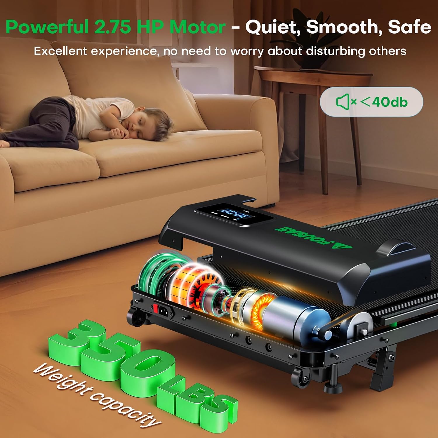 Walking Pad Treadmill, 6.2MPH Under Desk Walking Pad with 10% Incline, Treadmills for Home with Double Frame, 2.75HP Brushless Drive, 12 HIIT Programs, Remote Control, 350LBS Capacity image 5
