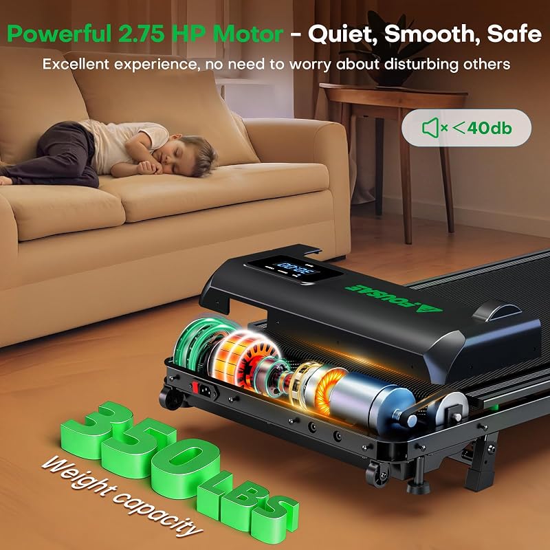 FOUSAE Walking Pad Treadmill, 6.2MPH Under Desk Walking Pad with 10% Incline, Treadmills for Home with Double Frame, 2.75HP Brushless Drive, 12 HIIT Programs, Remote Control, 350LBS Capacity image 5