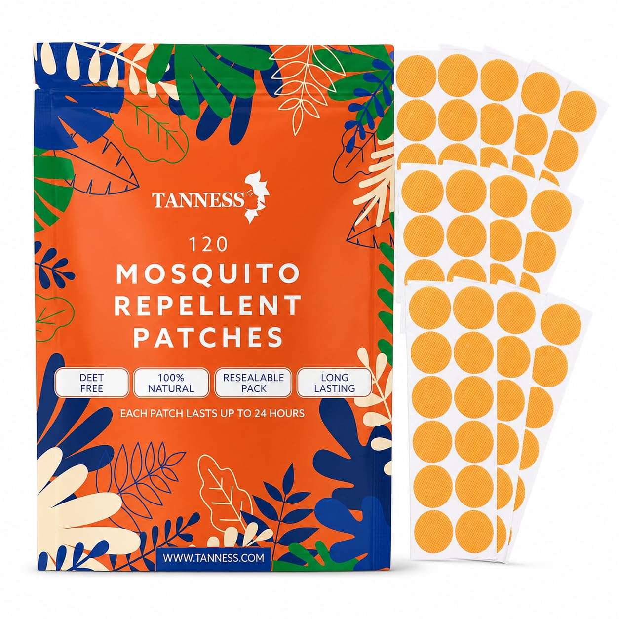 Tanness Mosquito Patches (x120) - Natural Insect Repellent, Designed to Repel All Types of Mosquito, Midge & Insects - The Mosquito Repellent Patches Offer 24 Hours Protection (2880 Hours per Pack)!