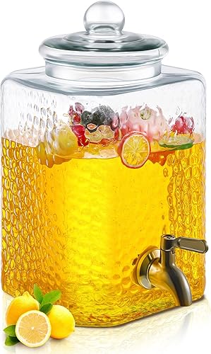 Miniatura 9 de Paquete de 2 dispensadores de agua de vidrio martillado de 5 galones, dispensador de bebidas de vidrio martillado con grifo de acero inoxidable para