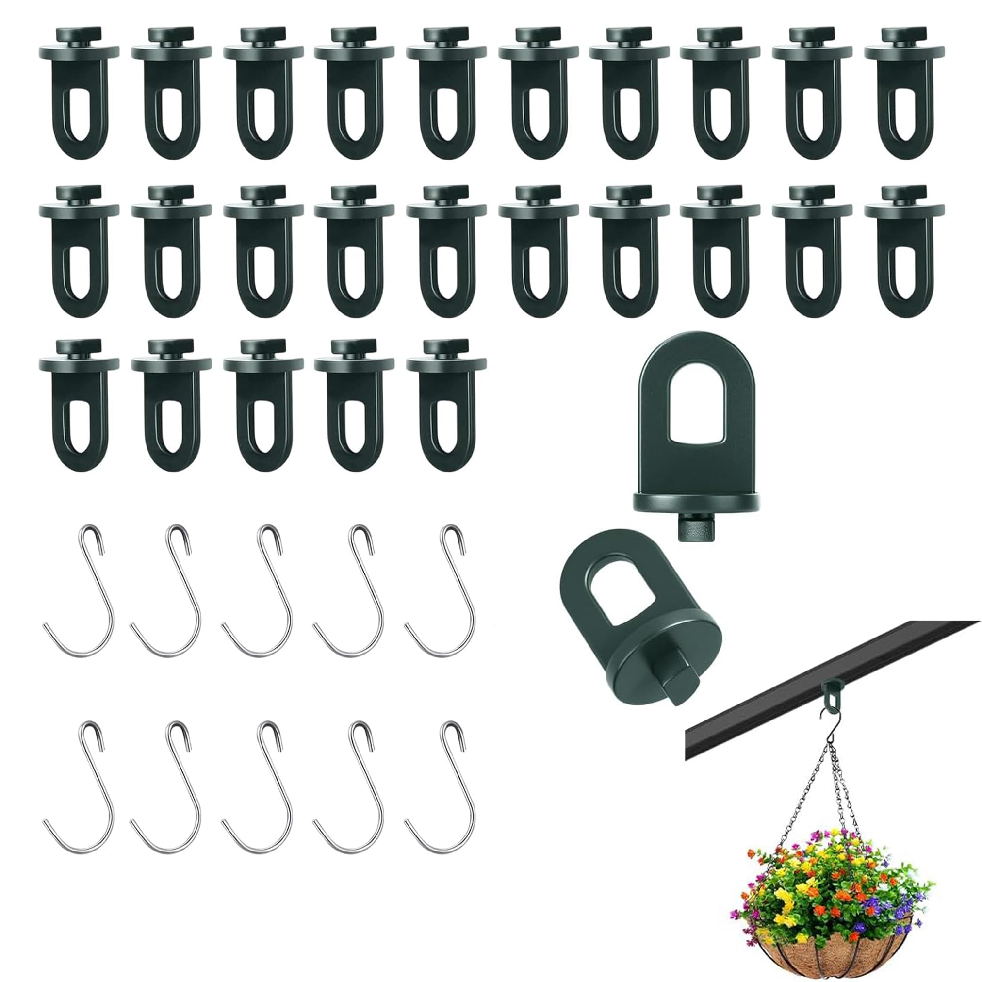 Greenhouse Hooks 25 Plastic Clips & 10 S Hooks for Plant Pots