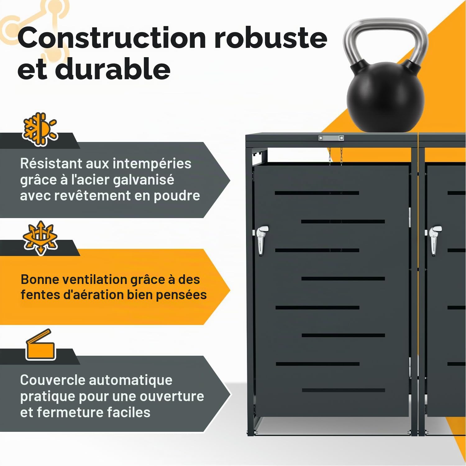 Lot de 2 cache-poubelles pour 2 poubelles de 120 l et 240 l, construction en acier revêtu par pulvérisation, verrouillable avec 2 serrures, couleur anthracite