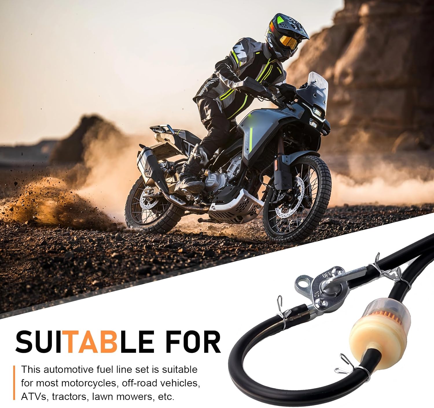 Car Fuel Line Hose Kit, 39.3" Hose and Petcock Valve and Filters with Fixed Clamp, Anti-leak Smooth Flow Fuel System Assembly, Universal Replacement for ATV Dirt Bike Motorcycle (Black)