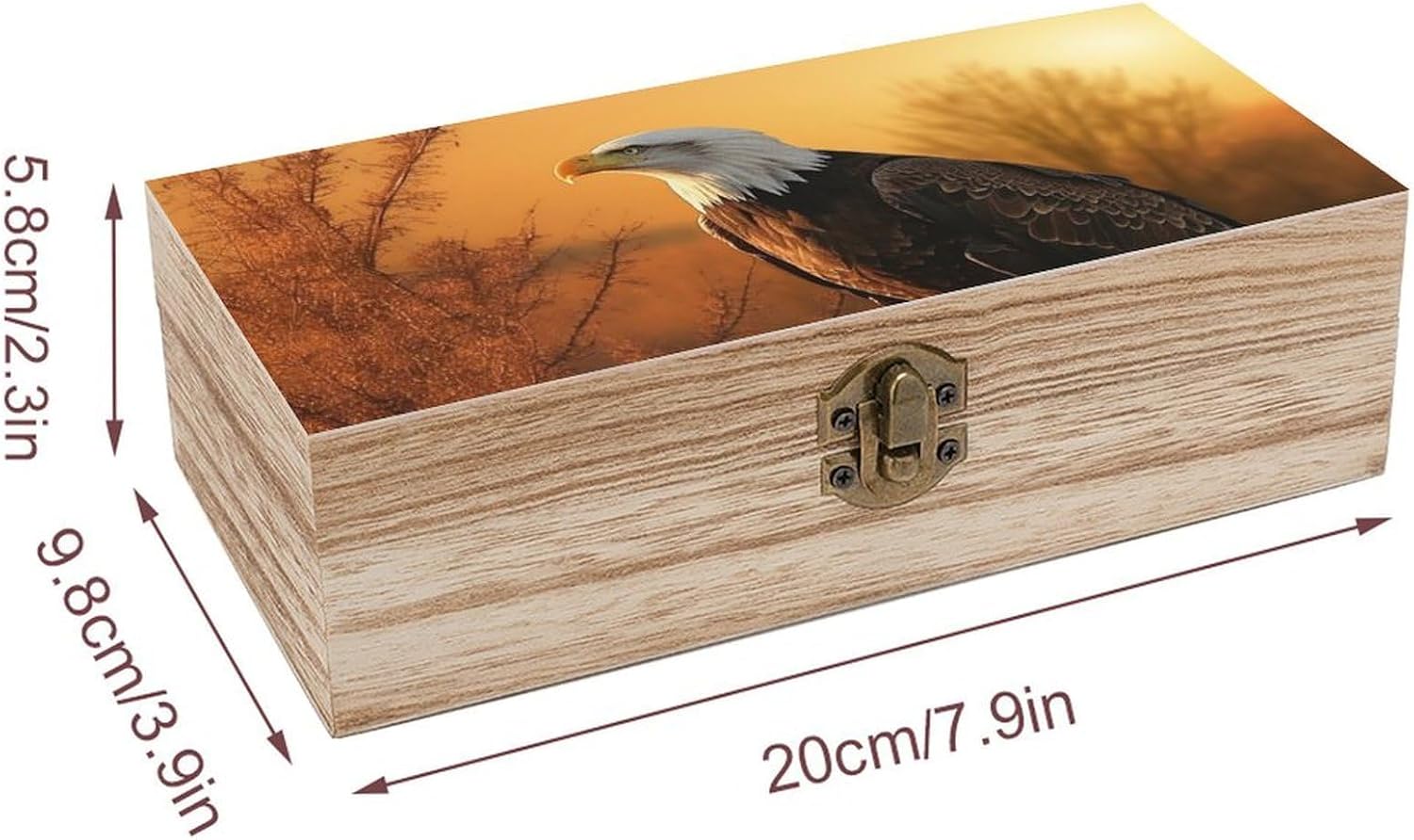 Golden Sunset Bald Eagle Large Wooden Keepsake Box, Memory Box for Home image 2