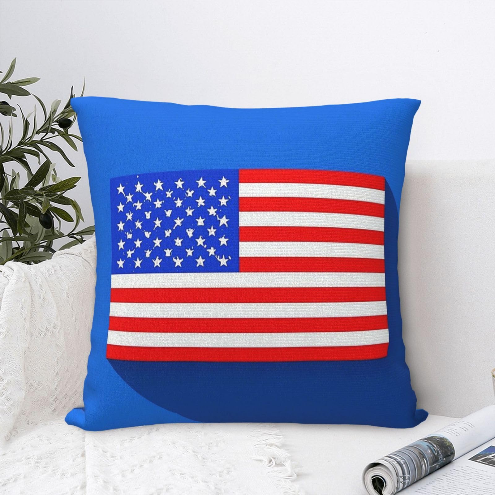 FodPand Luxury Velvet Throw Pillow Covers 20"x20" Super Soft Decorative Pillow Cases - Red, White and Blue American Flag Pillowcases Modern Lumbar Cushion Cases for Couch Sofa Bed Pillow Shams