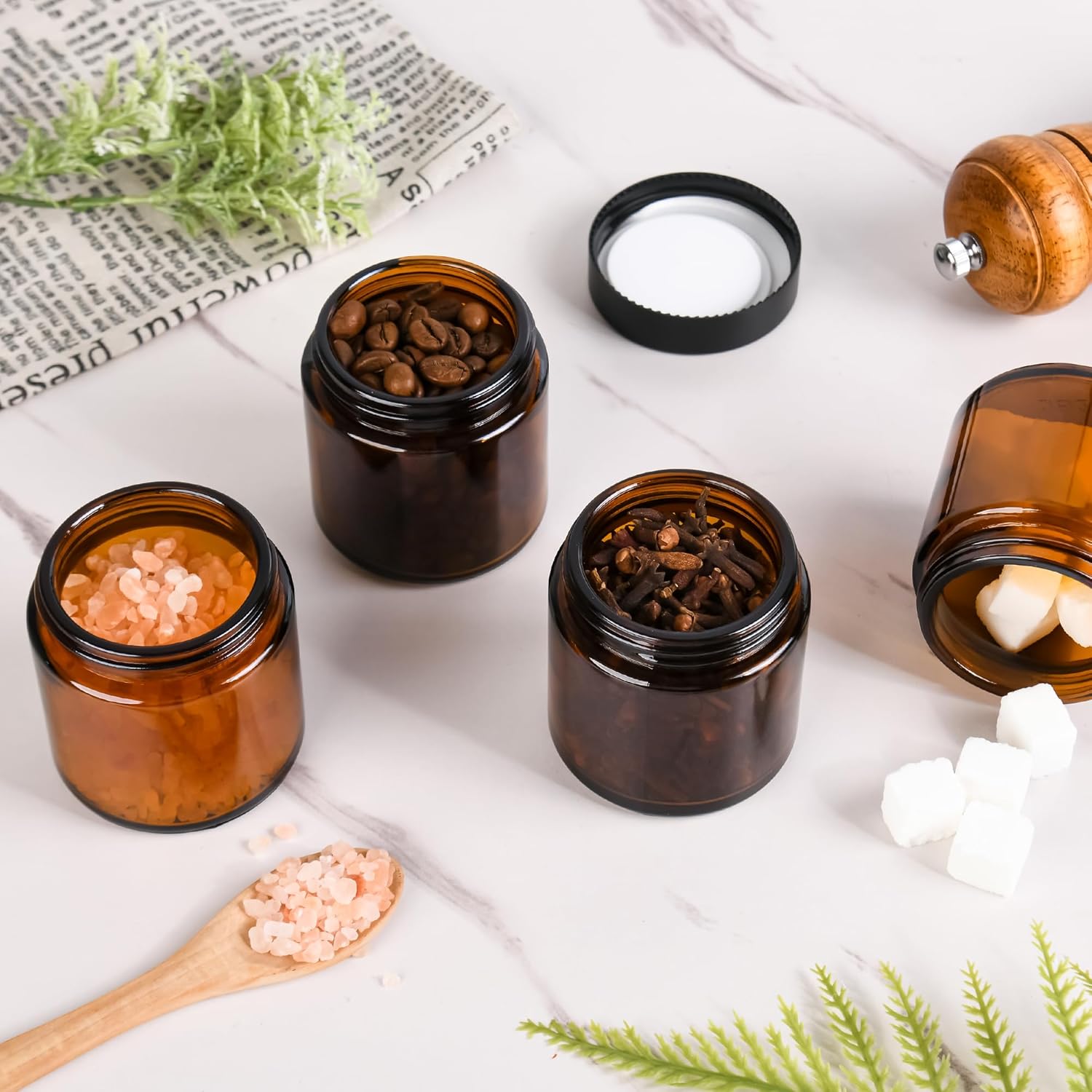 Glass Jars with Lids,Eco-Friendly Cosmetic Containers with Airtight Black Lids & Liners, Multi-Color Options for Cream, Lotion, Body Butter, DIY Skincare Travel Jars (Amber, 4oz)