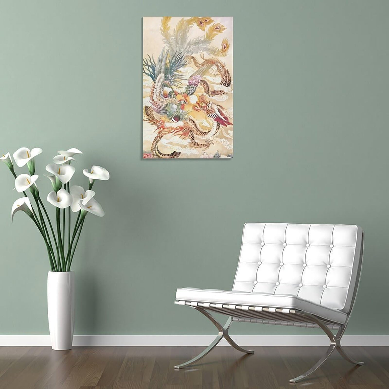 Amazon.co.jp: 龍と鳳凰 ピンクの牡丹 中国の伝統的なレトロ アート  