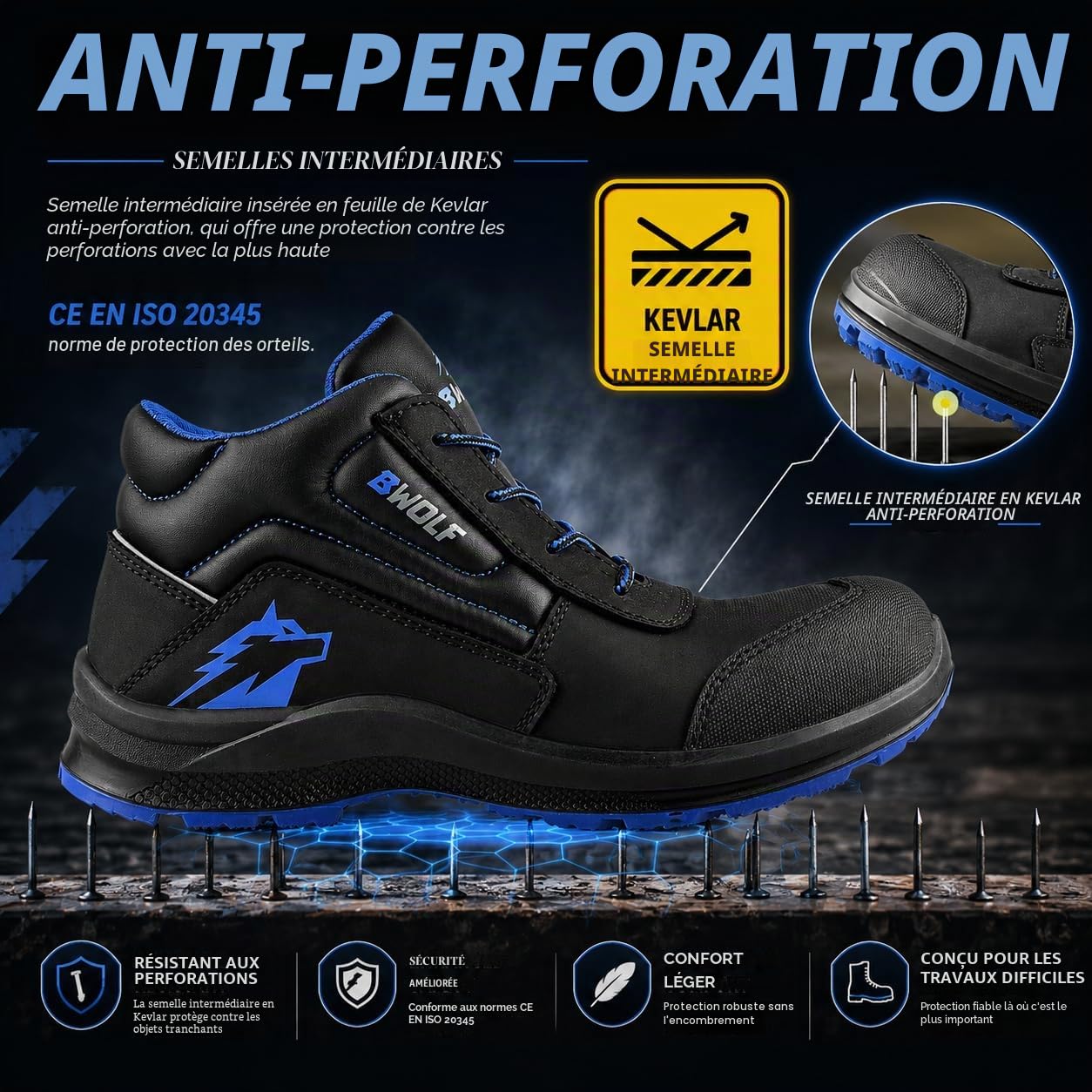 BWOLF Spire S3 Chaussures De Travail Homme Hautes Chaussure De Securite Femmes Unisex, Imperméables, Résistantes À l'huile, 4x4 Grip