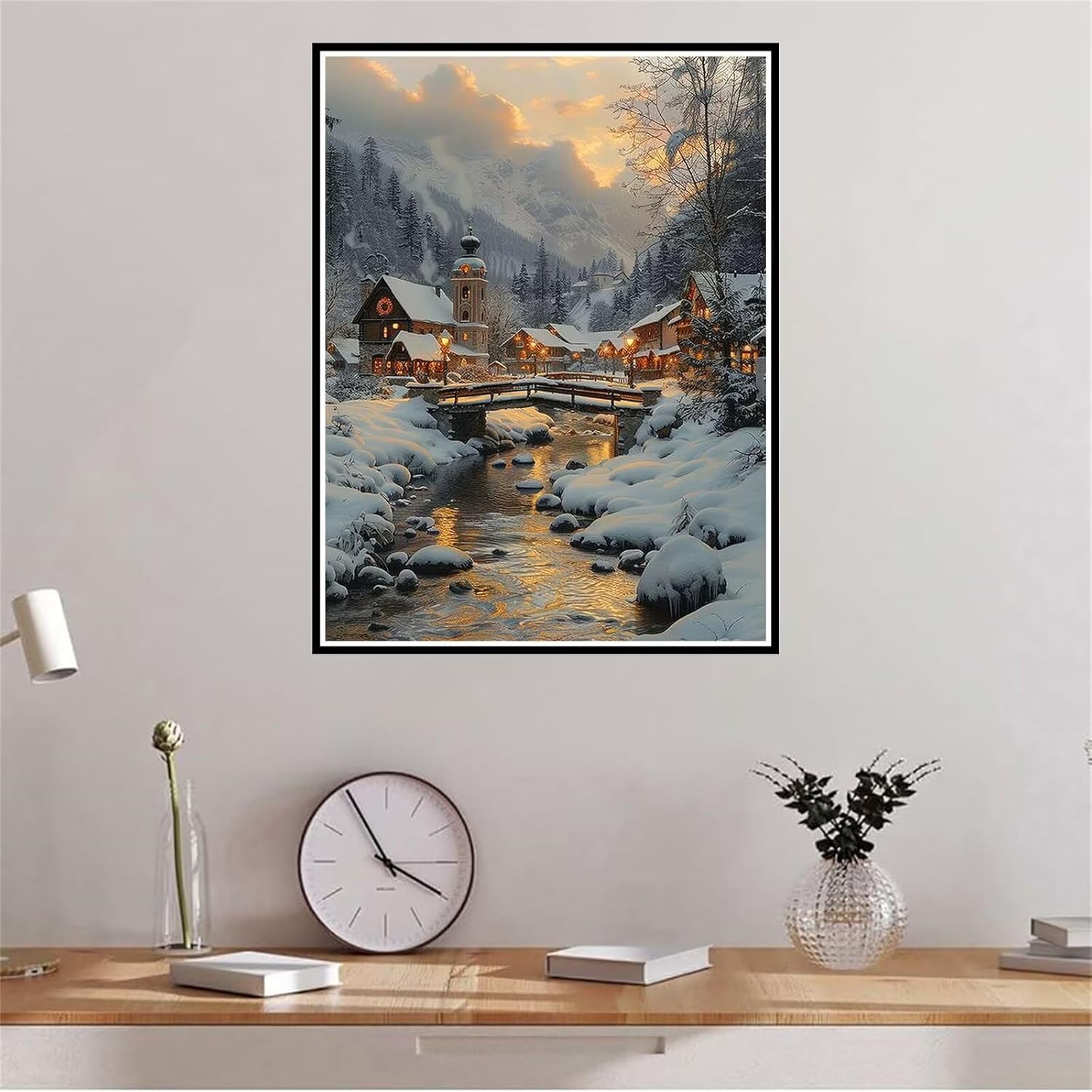 Snow Diamond Art Kits for Adults, Town Diamond Painting Kits for Adults, 50x70cm DIY 5D Diamond Dots Gem Art for Beginners, Full Drill Diamond Arts and Crafts, Perfect for Gifts and Home Wall Decor