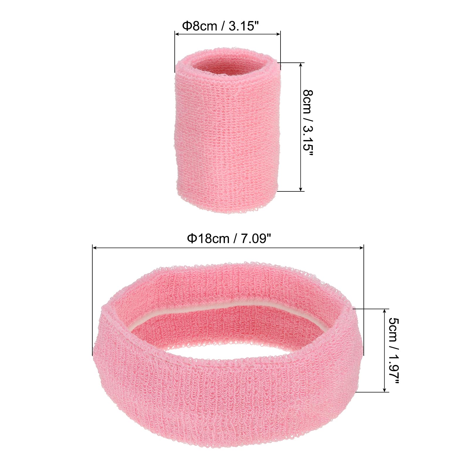 PATIKIL Sweatbands Headband Wristband, 6 Set/18Pcs Sweatband Terry Cloth for Sports Basketball Tennis Athletic Gym Working Out, Pink - Image 2