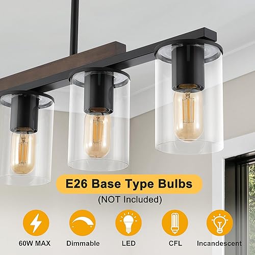Miniatura 6 de Iluminación de isla de cocina, 5 luces, lámpara colgante de araña lineal sobre mesa de comedor, sala de estar con varillas ajustables, negro y madera