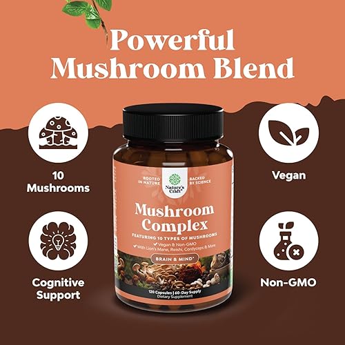 Miniatura 3 de Advanced Mushroom Complex Cápsulas  10 cápsulas de suplemento de melena de león con Reishi, Chaga, Maitake y Shiitake para la salud cerebral apoyo