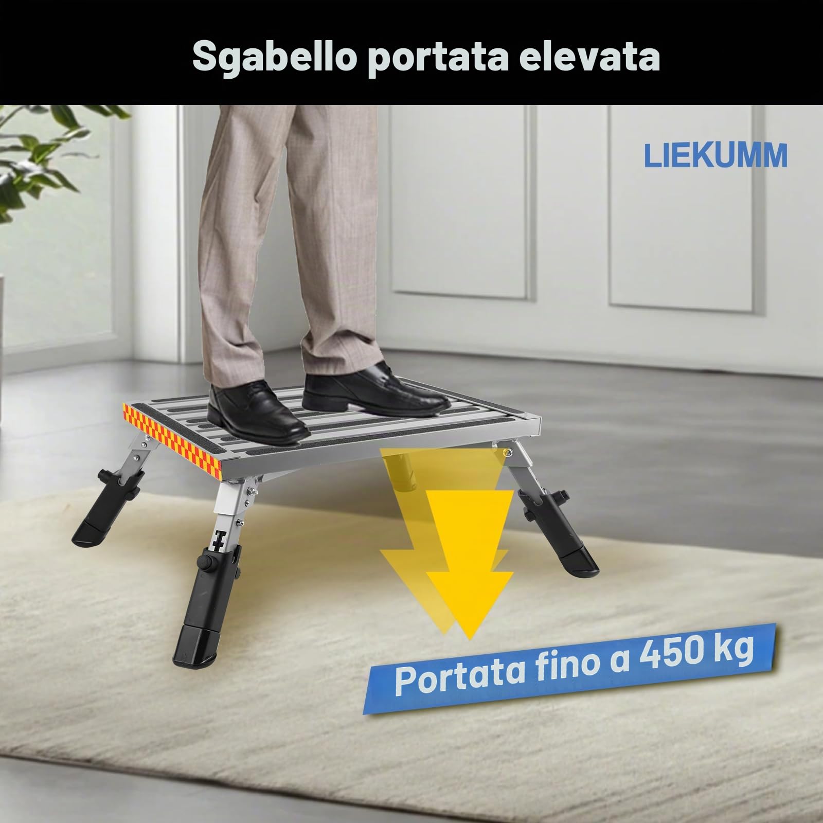LIEKUMM Sgabello per Gradini, Pedana Pieghevole, 48 * 37cm piattaforma con piedini in gomma antiscivolo e altezza regolabile, capacità di 450KG piattaforma di lavoro