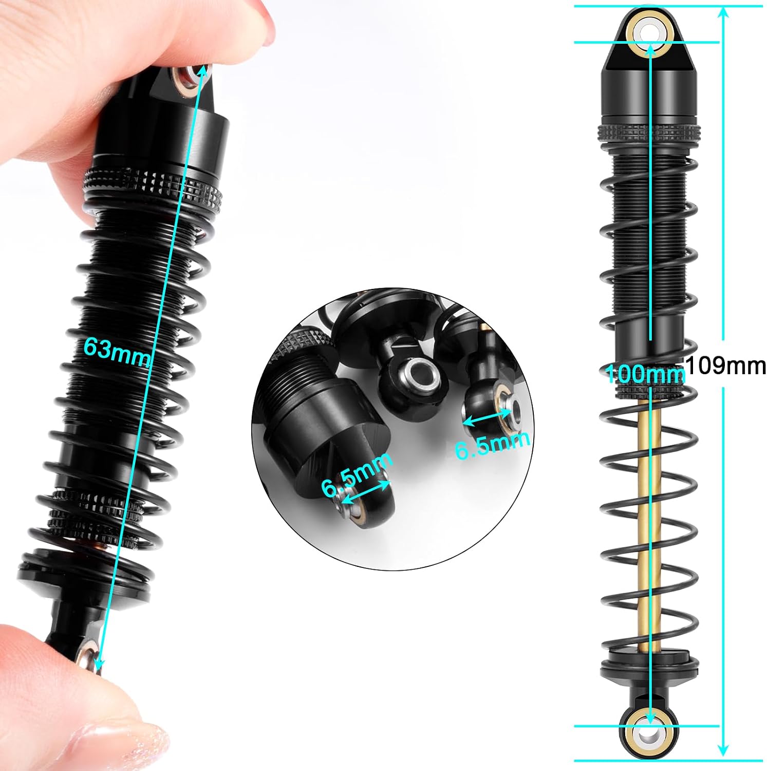 4Pcs Rc Metal Shock Absorber 70/80/90/100/110/120mm Damper For Tamiya CC01 TRX4 Axial SCX10 D90 D110 RR10 1/10 RC Crawler Car(Black) (100MM)