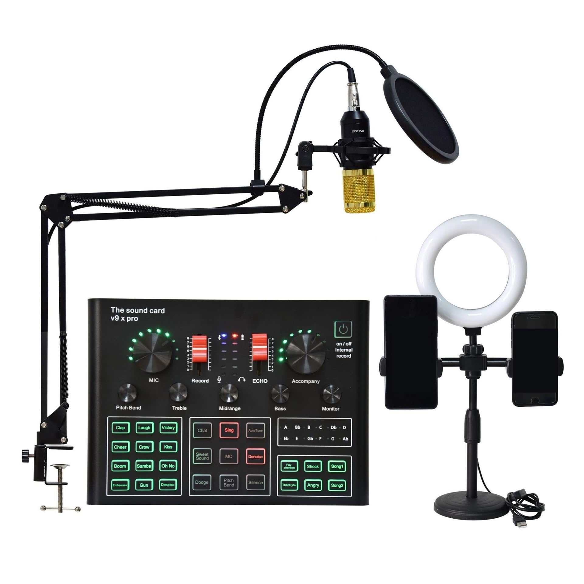 Podcast Kit, Micrófono Condensador Profesional BM800, micrófono V8 V9 V10, Tarjeta de Sonido, Ordenador, Audio, USB, Juego de Estudio de grabación, transmisión en Vivo, KTV(V8X and BM800 Mic)