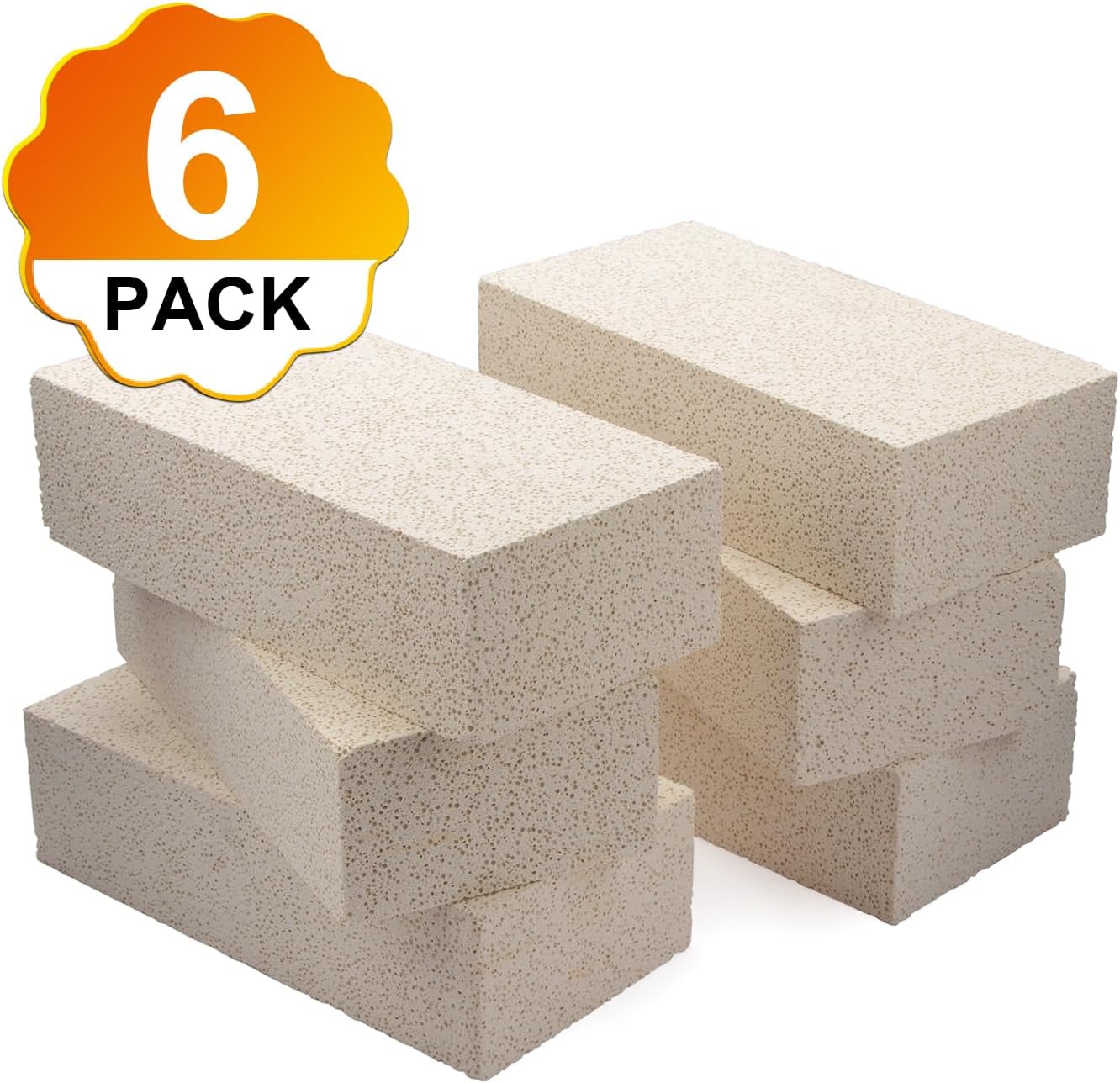 6 Pieces Insulating Fire Brick for Ovens, Kilns, Blacksmith, Fireplaces, Forges 9" x 4.5" x 2.5" 2300F Rated Insulating Fire Bricks