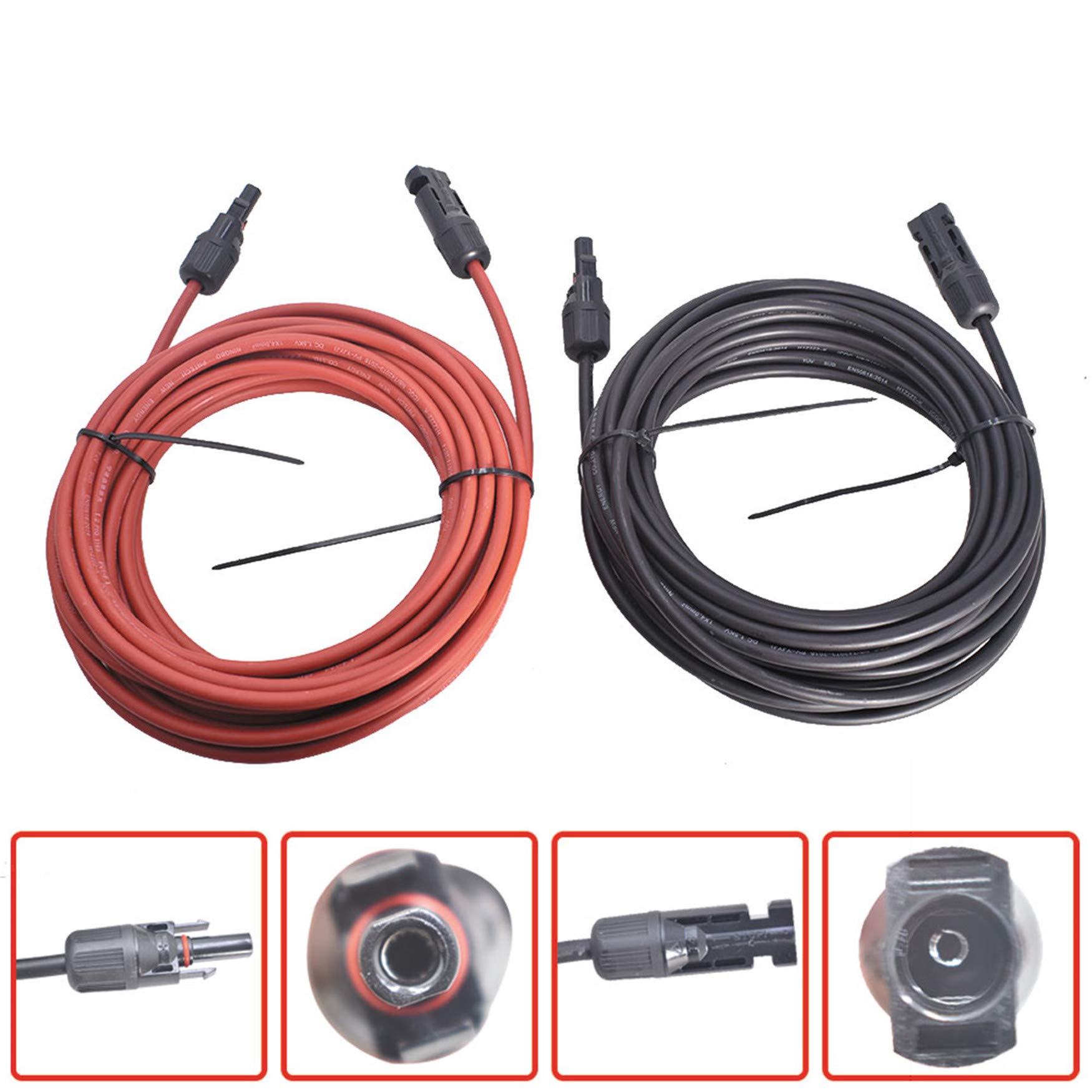 WFLNHB - Cavo di prolunga per pannello solare da 12 m, 12 AWG, colore: Nero + Rosso