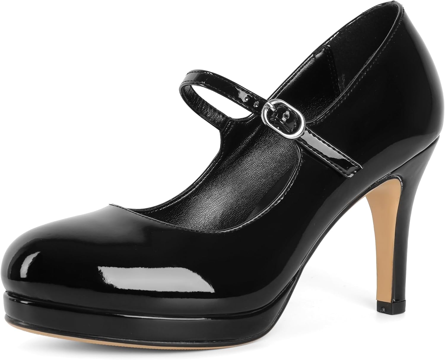 Soireelady Women's Platform Mary Jane Pumps Closed Round Toe Ankle Strap Stiletto High Heels Dress Shoes 3.5 Inches