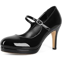 Soireelady Womens Platform Mary Jane Pumps Closed Round Toe Ankle Strap Stiletto High Heels Dress Shoes 3.5 Inches