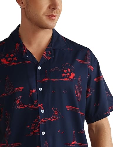 Vista 4 de ELETOP Camisa hawaiana para hombre, de secado rápido, estilo Aloha tropical, de manga corta, para playa, vacaciones, informal, cubana