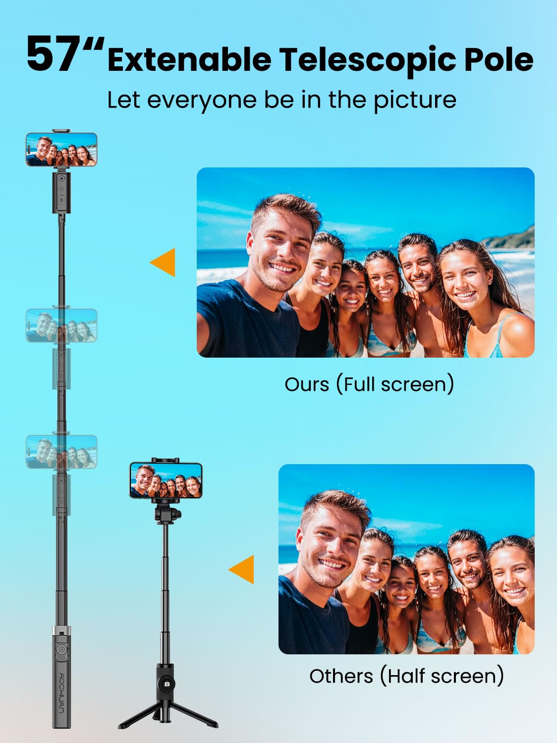 AOCHUAN Trépied de suivi du visage pour iPhone et Android, perche à selfie extensible de 144 cm, télécommande, sans application, contrôle gestuel, essentiel