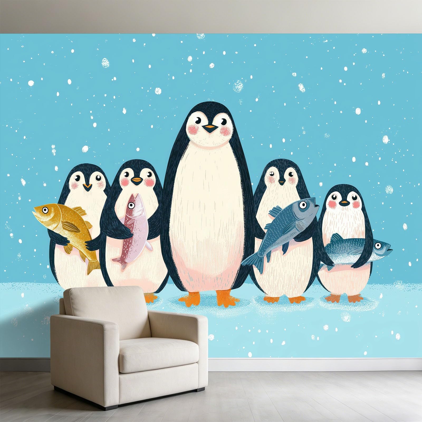 Fototapeta 200 x 140 cm, tapeta ścienna XXL, kreskówka, polar, zwierzęta, pingwin, dekoracja ścienna - tapeta z włókniny do pokoju dziecięcego, pokoju dziecięcego, łazienki, dekoracja ścienna