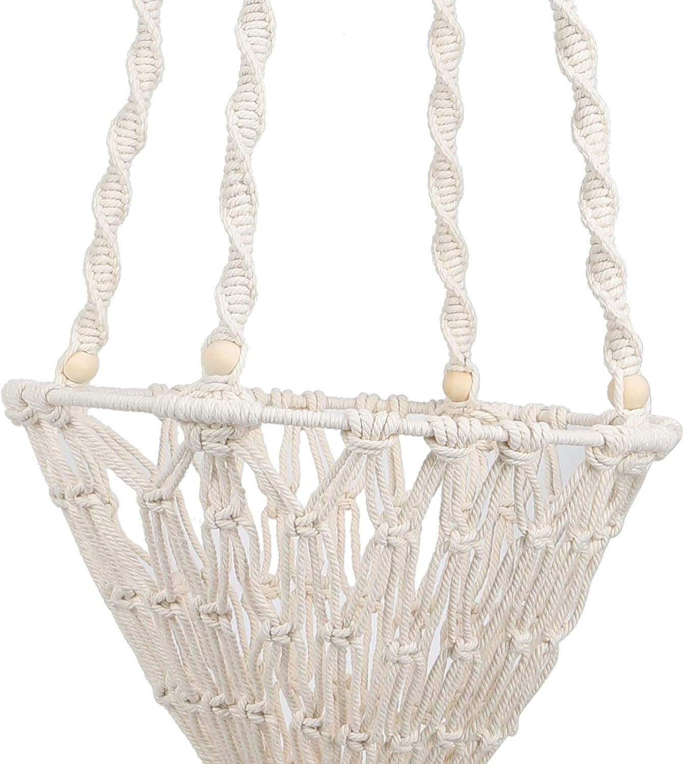 Pet Hanging Swing Basket, Handmade Cotton Rope Woven Hammock for Mini Pig, Wooden Bead Type, 52.4 in Hanging Length, Includes 1 Hook, No Cushion, Indoor Outdoor Use