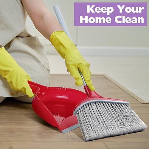 Miniatura 5 de Meanplan Juego de 5 escobas angulares y recogedor para la escuela, aula, 54 pulgadas, limpieza de interiores y exteriores, escoba comercial con