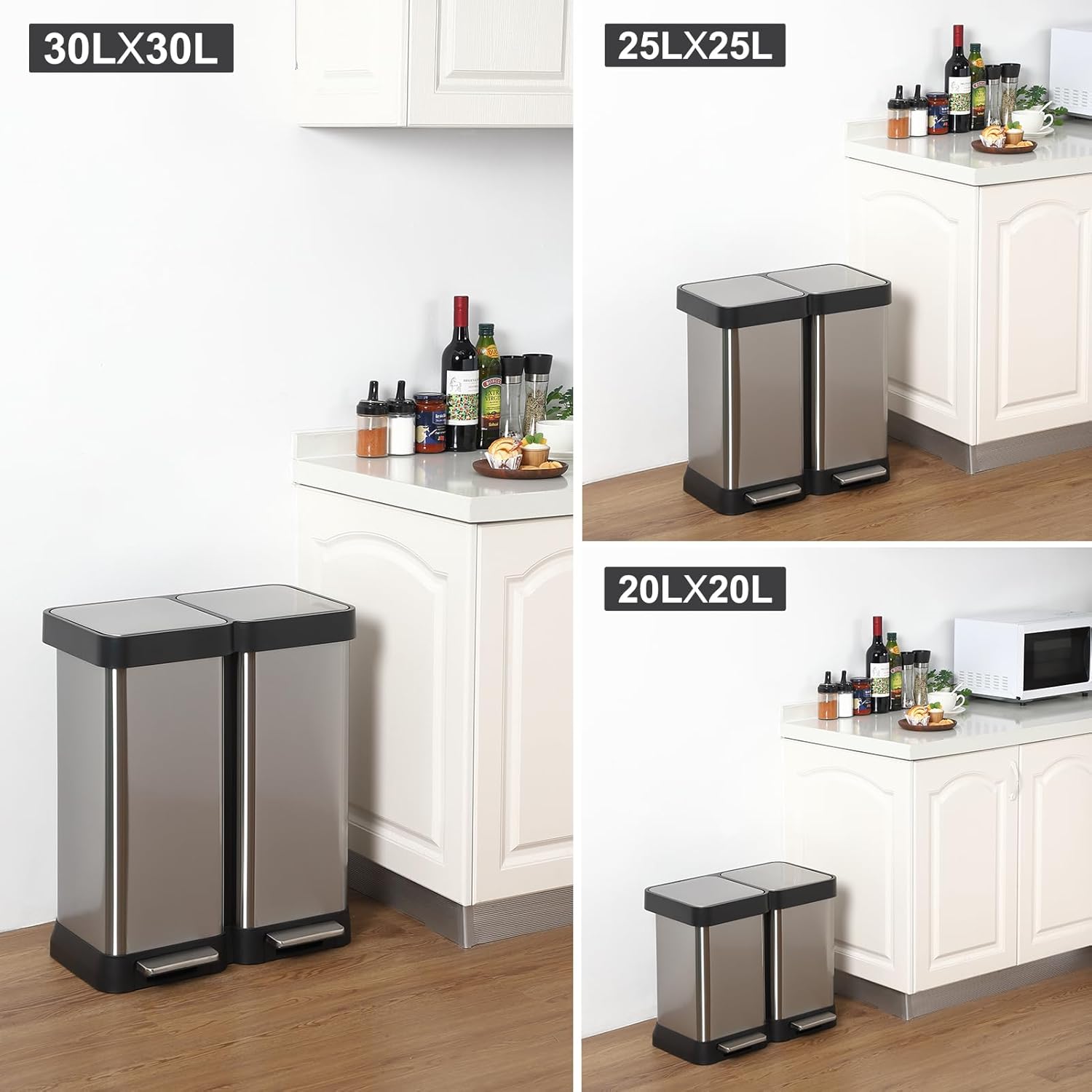 13 Gallon Dual Trash and Recycling Bin, 50L(2x25L) Fingerprint Resistant Stainless Steel Kitchen Garbage Can with 2 Lids, Soft Close Without Inner Bucket for Kitchen, Office, Bathroom