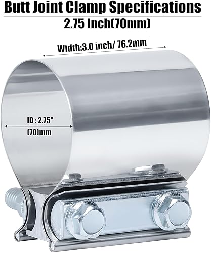 Vista 9 de Abrazadera de escape de 5.0 pulgadas, junta a tope de 5 pulgadas, silenciador de tubo de escape de acero inoxidable (2 unidades)