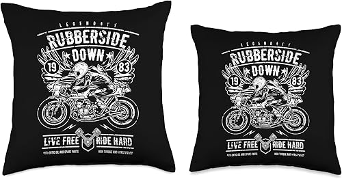 Miniatura 3 de Awesome Retro Motorcycle Designs and Souvenirs Retro Cafe Racer Rubberside Down Motorcycle Race Design Throw Pillow, 18x18, Multicolor