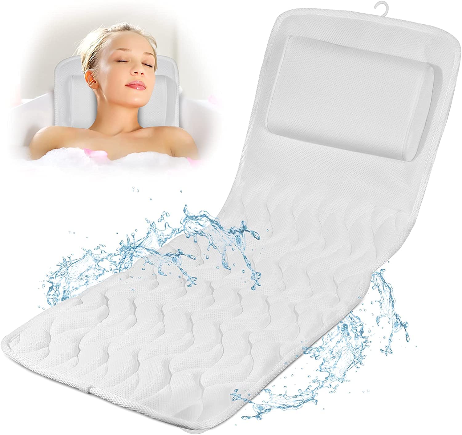 RubikRubik Full Body Bath Pillow, 3D Bathtub Cushion Mat for Head Neck Shoulder and Back Support with Non-Slip Suction Cups Air Mesh & Quick Drying