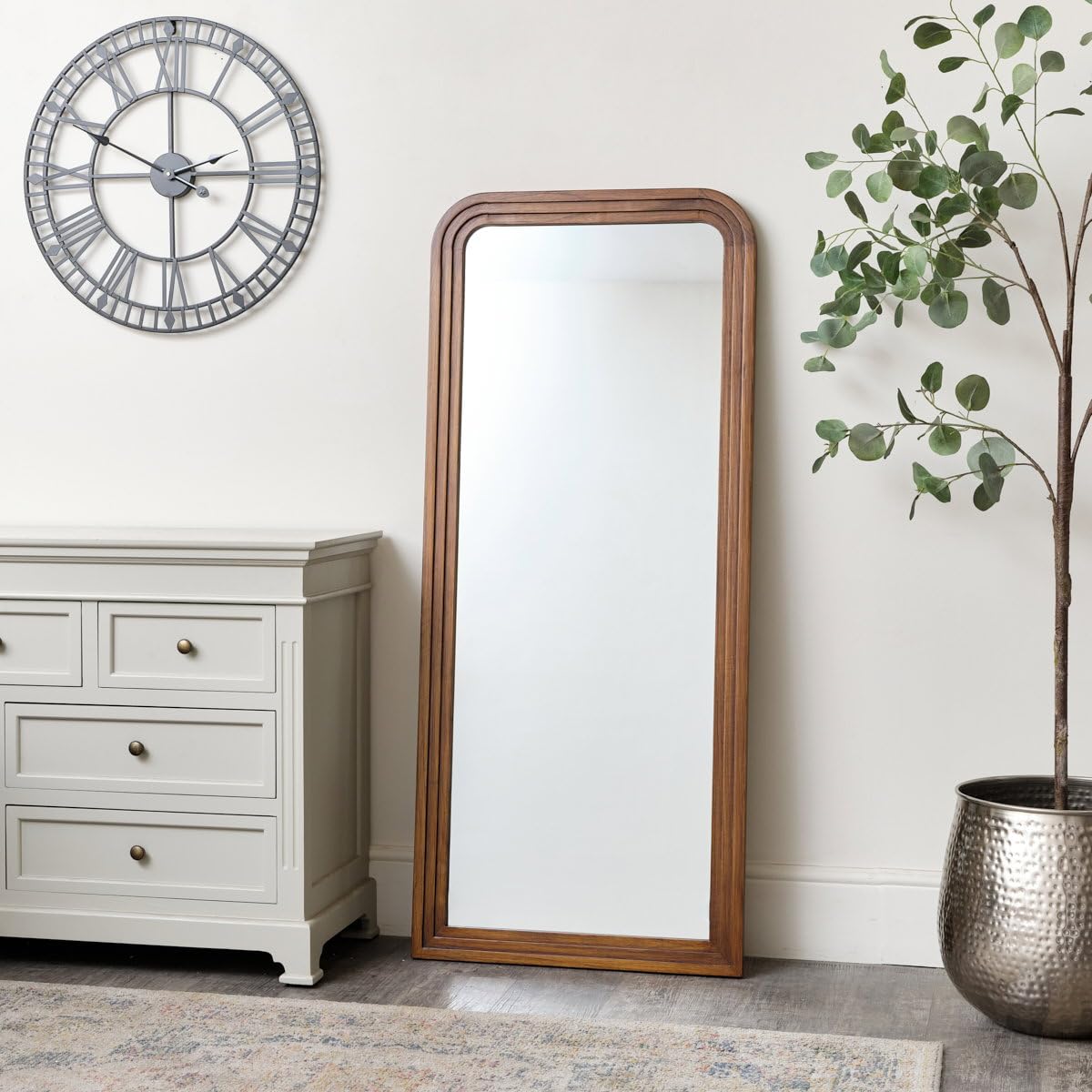 Melody Maison Dark Wood Arched Frame Wall Mirror 60Cm X 140Cm