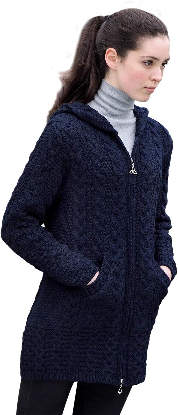 West End Knitwear Women's Brigid Hooded Aran Cardigan