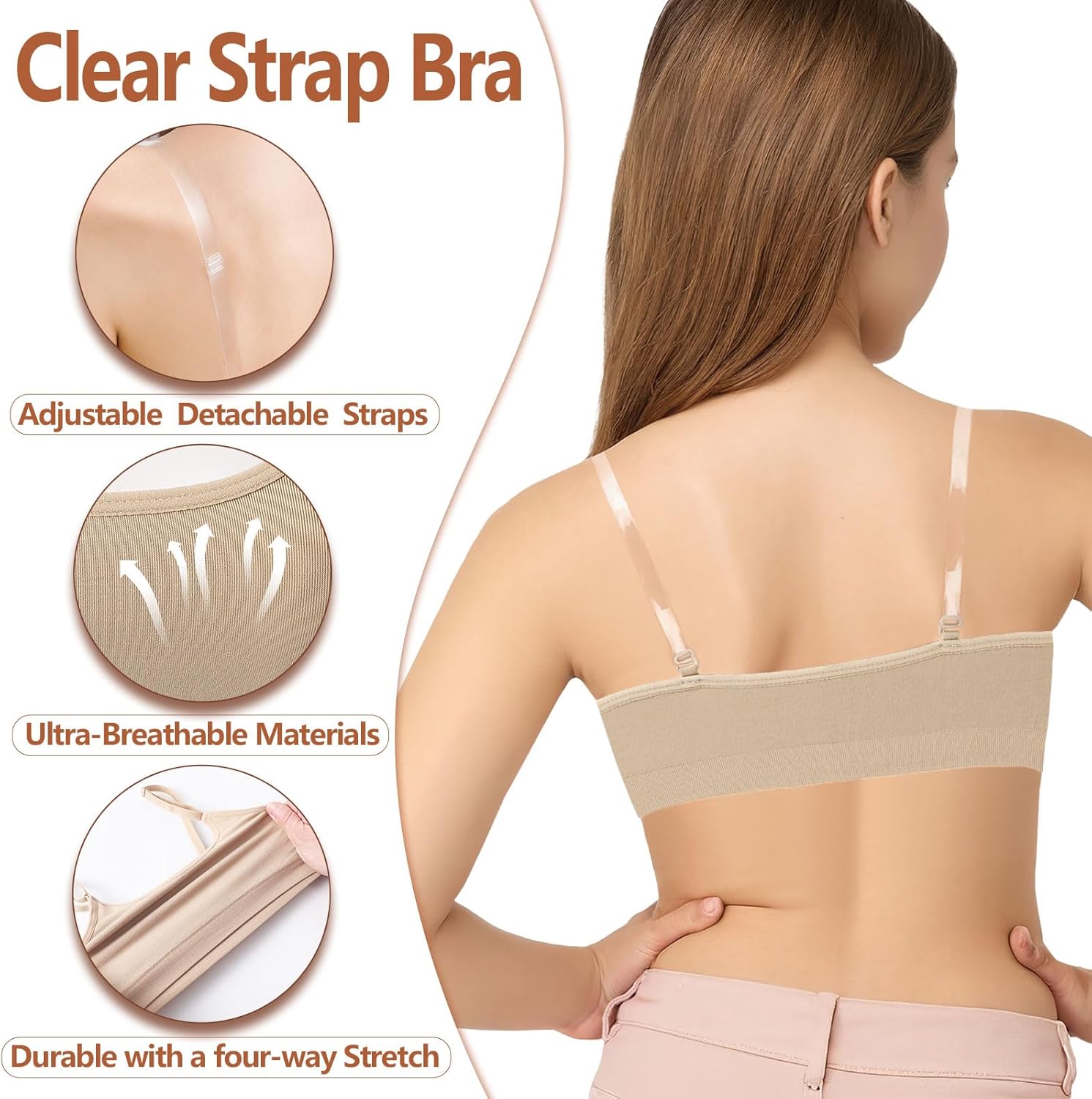 iMucci Girl Dance Bra Seamless Girls Nude Bra with 2 Pair Adjustable Replace Clear Straps Silicone Pads - Image 2