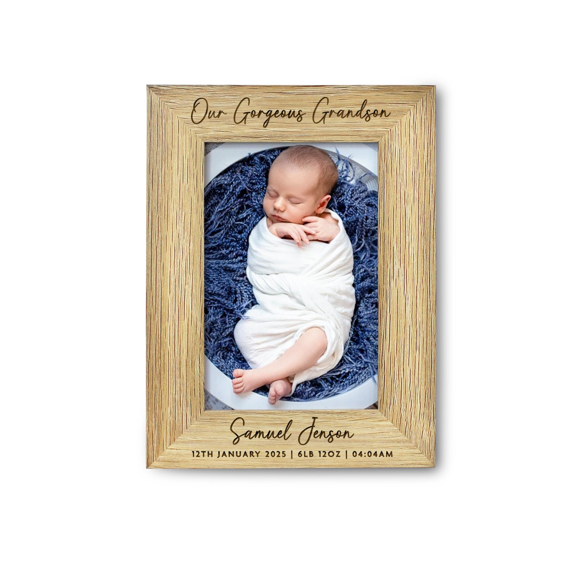 eBuyGB Personalised Grandson Photo Frame, Gorgeous New Grandson, New Grandparents Gift, New Baby Gift, Engraved Baby Name Picture Frame, 4"x6"