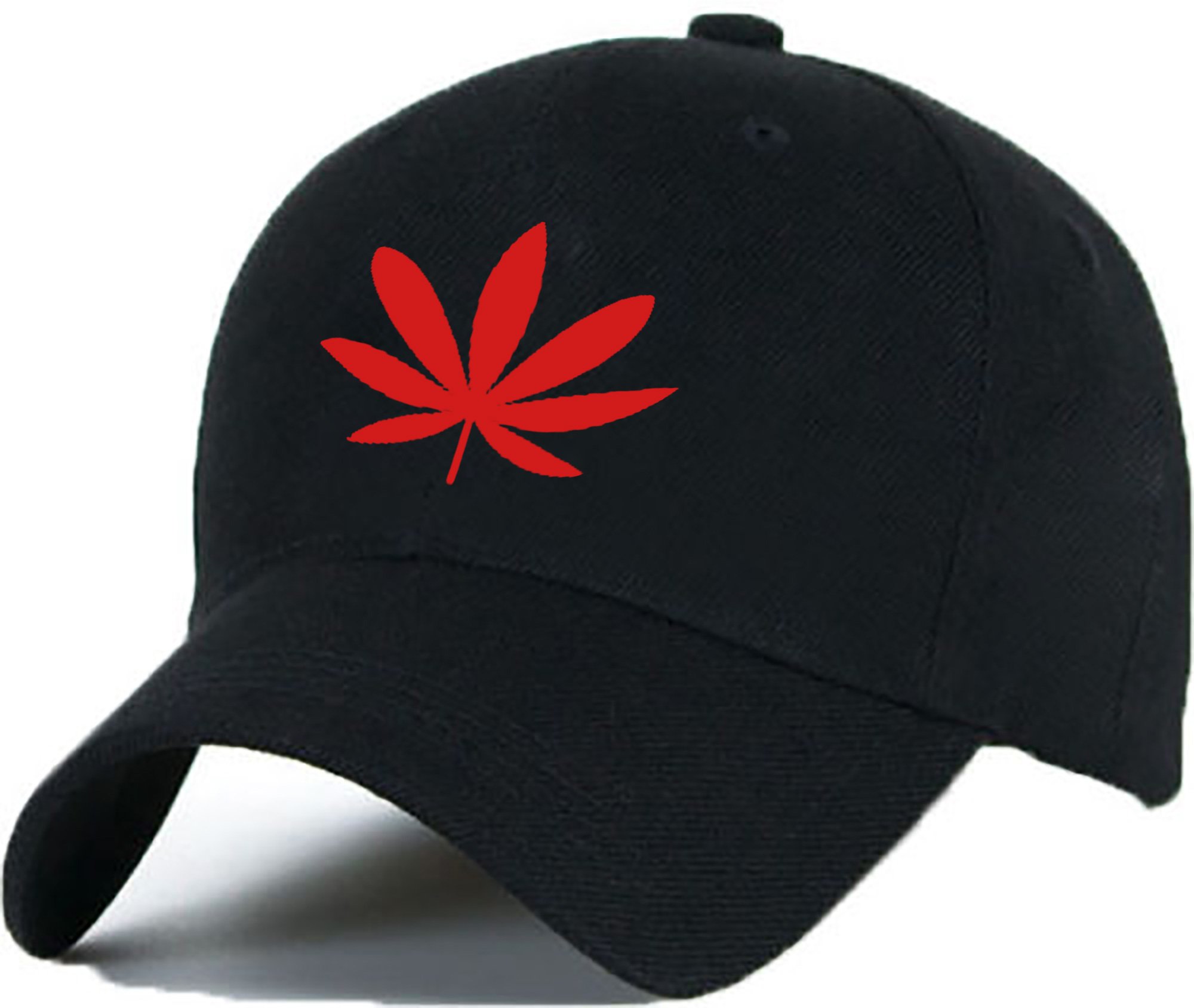 Morefaz Unisex Black Red New Cotton Baseball Cap Hat Caps Ganja Weed Leaf 420 Adjustable Strap Snapback Multi Color (Black Red)
