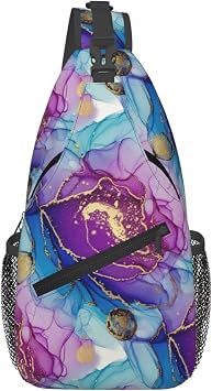 Sling Bag Multipurpose Crossbody Bags Casual Pink gold marble ink art painting watercolor Sling Bag Anti-Theft Sling Backpack With Adjustable Strap