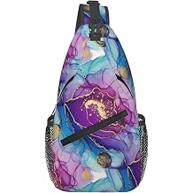 Sling Bag Multipurpose Crossbody Bags Casual Pink gold marble ink art painting watercolor Sling Bag Anti-Theft Sling Backpack With Adjustable Strap