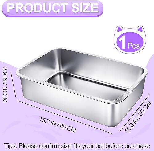 Miniatura 10 de phepetroll Cajas de arena de acero inoxidable 3P para gatos, cajas de arena de metal extra grandes, resistentes para gatos y gatos, sin olor,