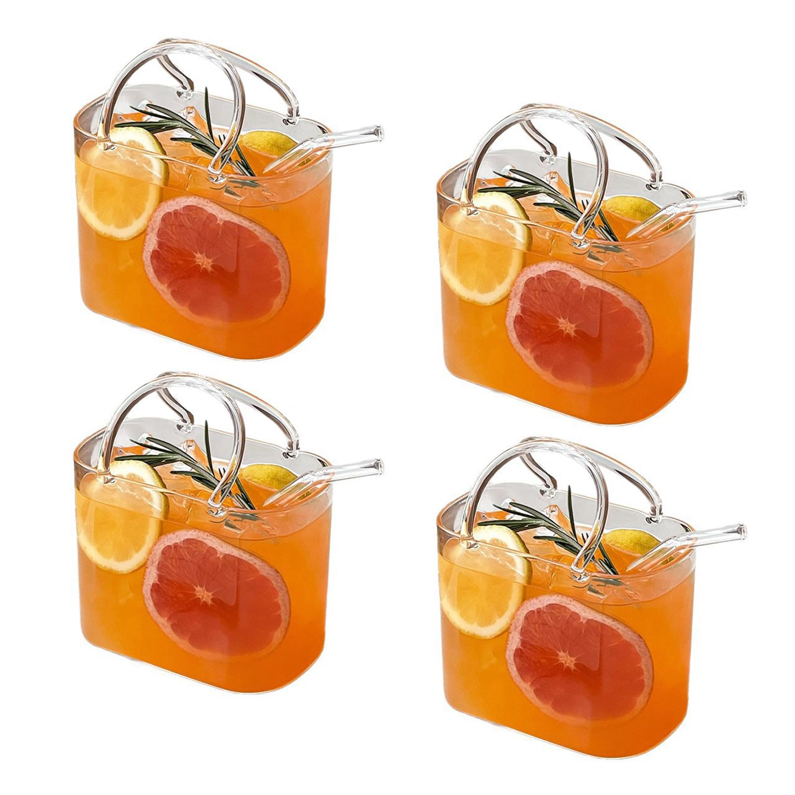 Tsophreniq 4PCS / Pack Contemporary Glass Drink Vessels with Straws for Mixed Beverages and Floral Displays Multifunctional Glass Handbag Cups