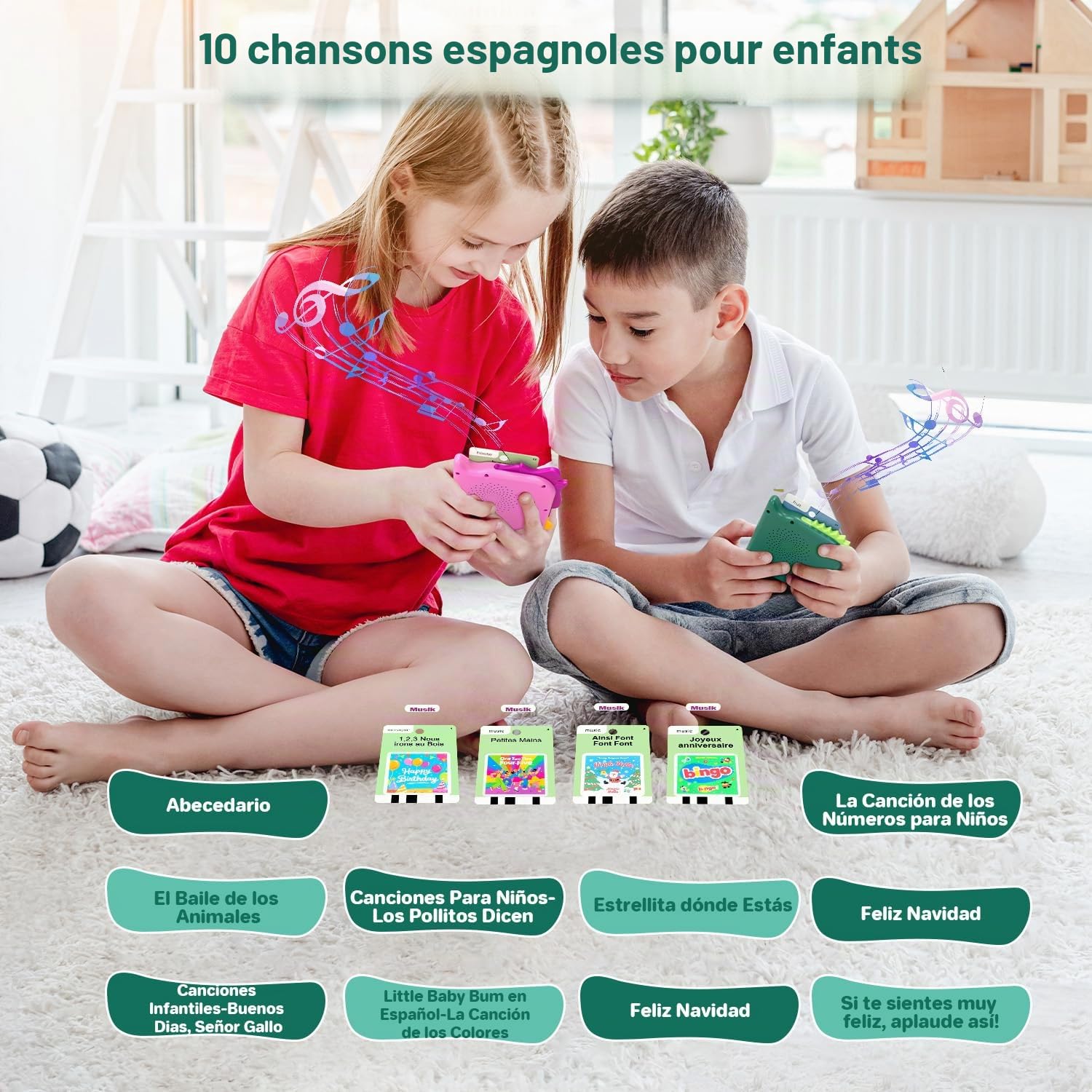 420 Cartes d'apprentissage parlantes Montessori en Espagnol - Set de flashcards avec Fonction sonore, Jouet éducatif, pour l'apprentissage préscolaire. Inclut 10 chansons en français