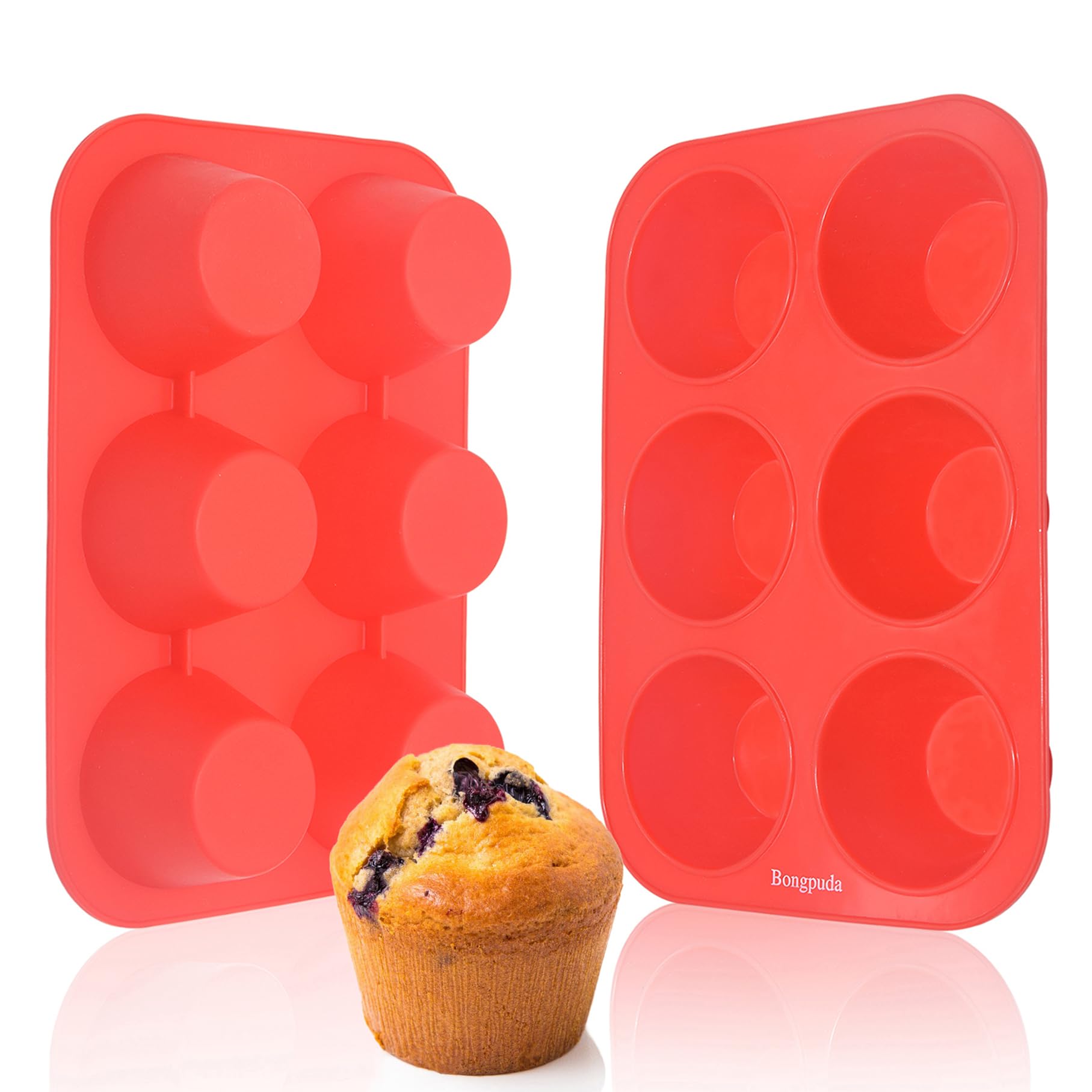 Molde para magdalenas de silicona antiadherente, 6 tazas, molde de silicona de grado alimenticio para magdalenas grandes y mini pasteles, cada taza tiene capacidad para 5 onzas, 2 unidades
