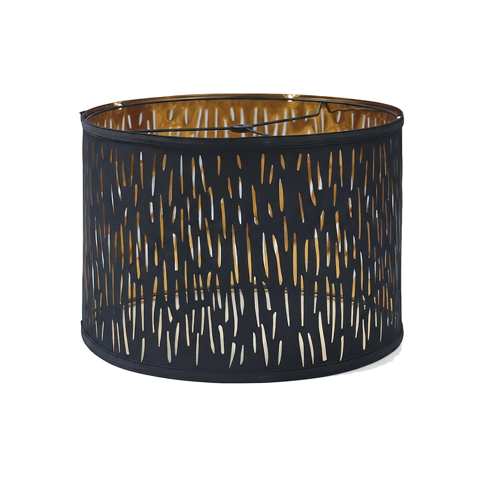 Perclyzm Lamp Shade, Black Light Shade, Black and Gold Lampshade, Fabric with Gold Reflective Film, Vertical Cut-Out Design, Fits E27 & E14, for Ceiling/Table/Floor Lamps, Bedroom, Living Room
