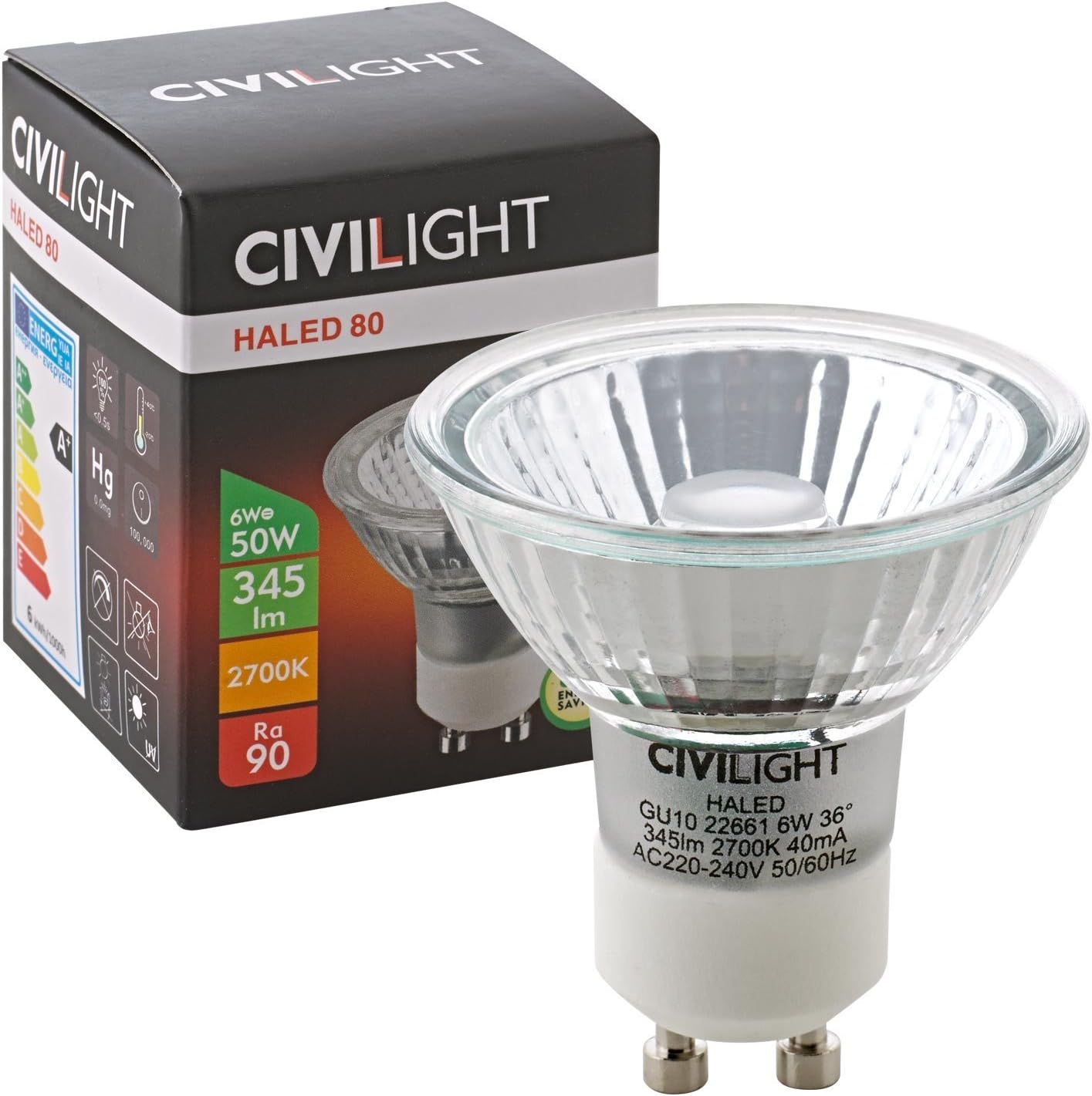 HALED 6 W (replaces 50 W) GU10, 36°, 2700 K - not dimmable.