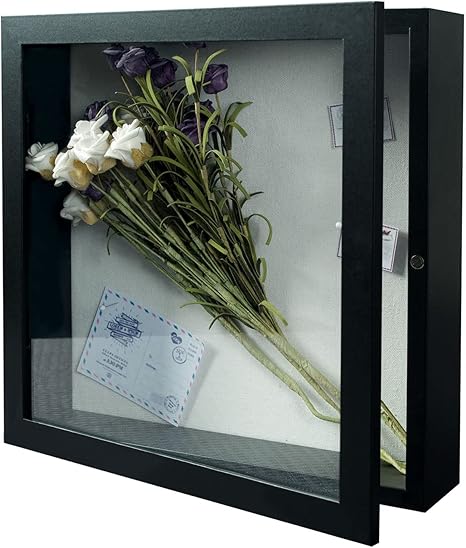 Amazon Co Jp Amazon限定ブランド Telaranaフォトフレーム 立体額 ボックスフレーム 額縁 正方形 木製 写真立て ドライフラワー シャドーボックス ディスプレイ フィギュアケース 標本箱 お祝い 結婚祝い 木目調 ブラック 298x298x74mm ホーム キッチン