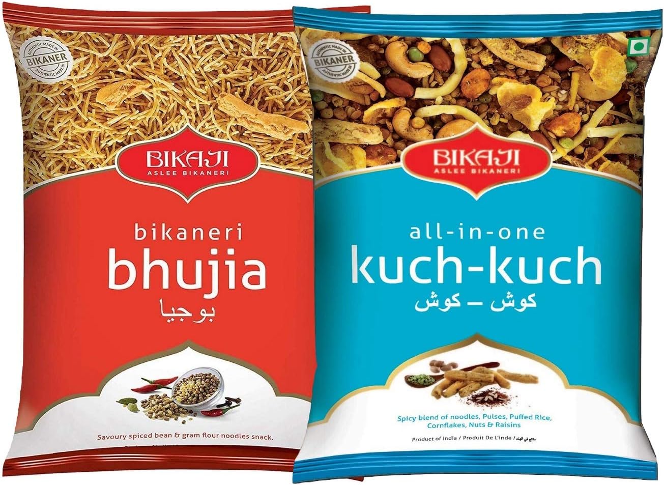 Bikaji Aslee Bikaneri Bikaji Bhujia, 400 g and Bikaji All in One Kuch Kuch, 400 g Snack Combo Pack - Pack of 2
