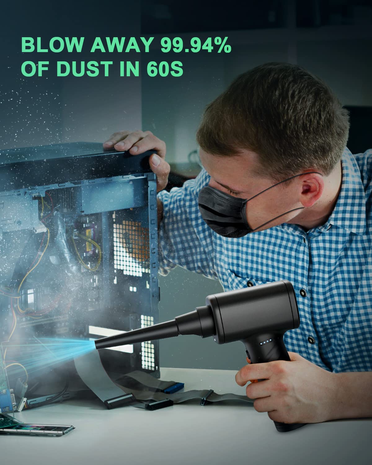 BANKKY 11-in-1 Compressed Air Duster, 3-Gear Adjustable 120000 RPM Electric Air Duster with LED Light, Reusable no Canned Keyboard Cleaner for Office, 9000mAh Cordless Air Duster for Computer/Car