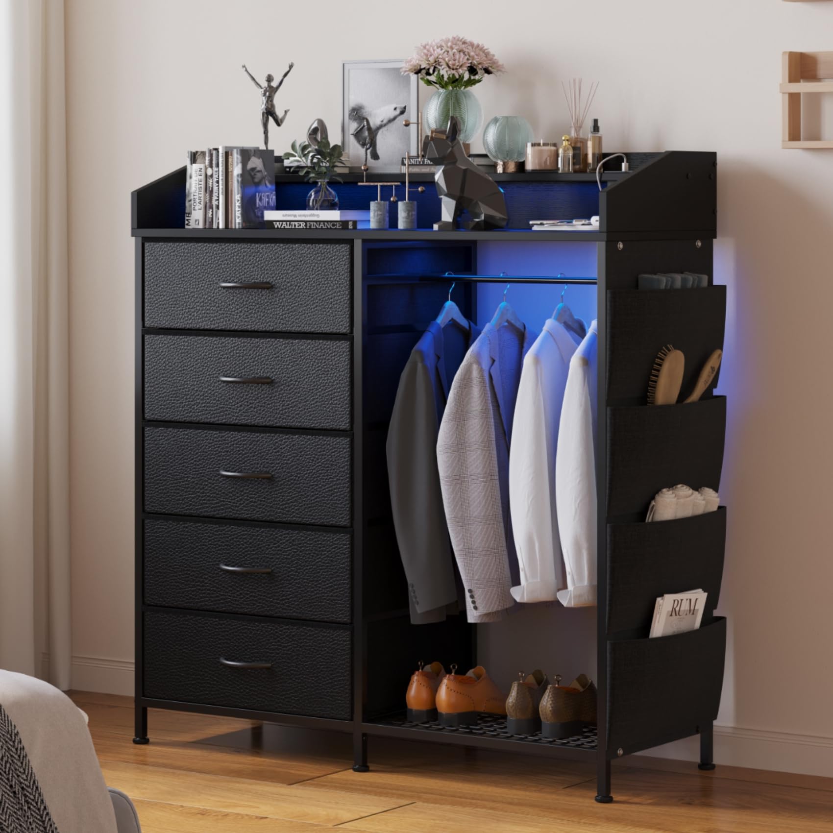 Amazon.com: LUMTOK 2-in-1 Dresser with Hanging Racks,5 Fabric