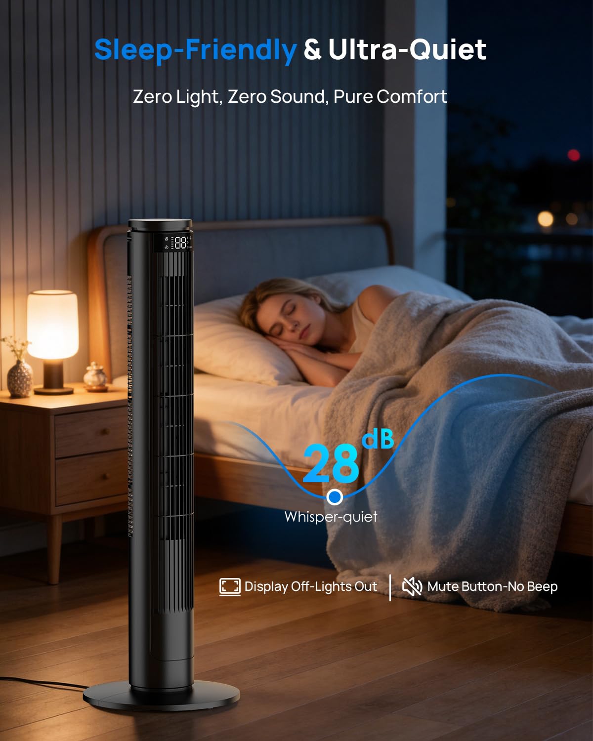 Ventilateur Colonne Silencieux, Ventilateur Tour avec Télécommande & Écran LED, 5 Modes Intelligents & 6 Vitesses, Oscillation 70°, Minuterie 12H, Mode ÉCO Économe – Idéal pour Salon, Chambre, Bureau